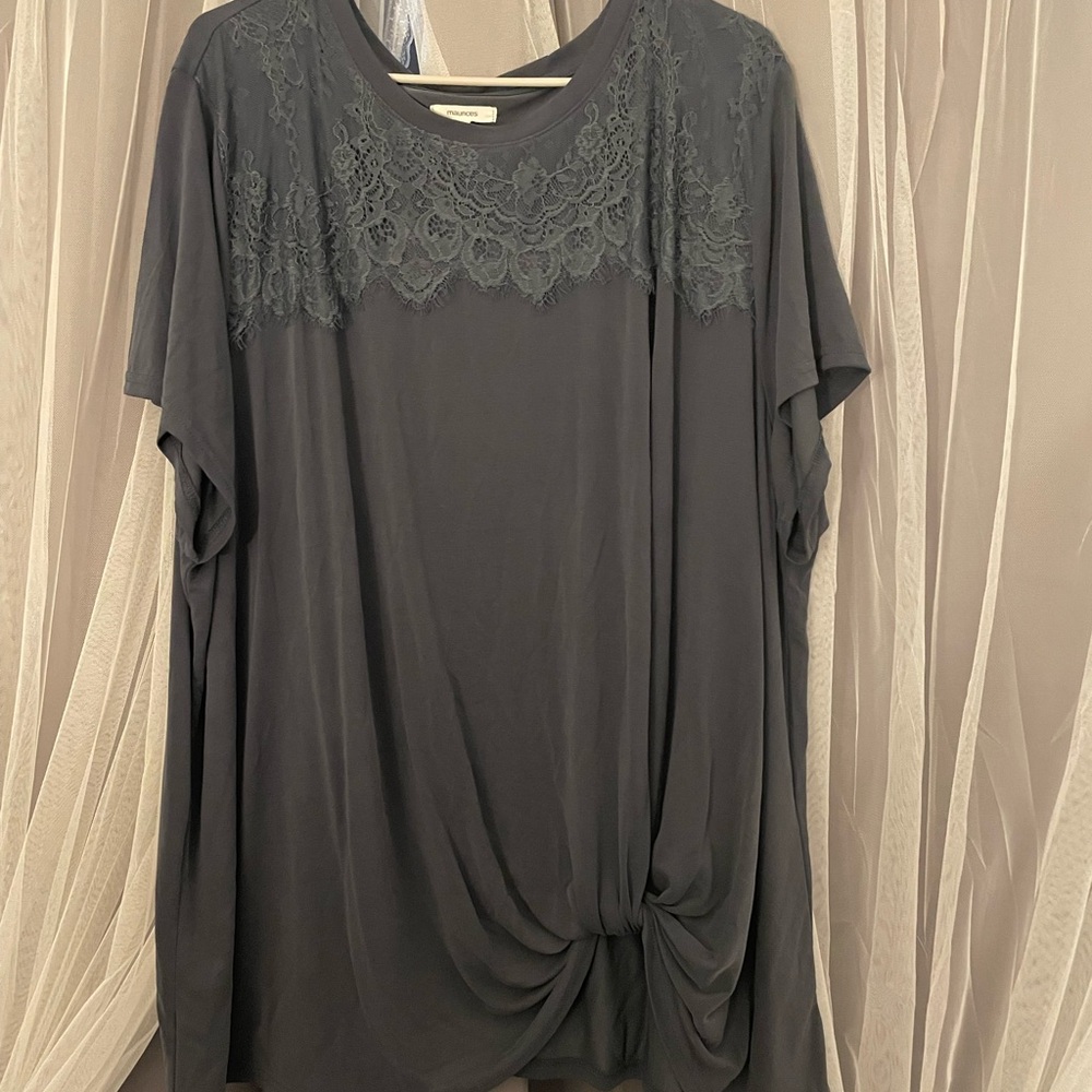 Maurices Gray/Blue Lace Accent Blouse